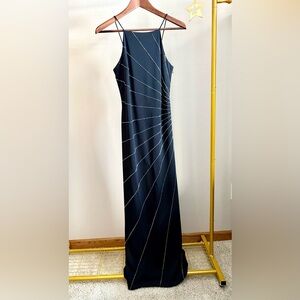 Vintage De Laru Black Maxi Dress with Silver Detailing | 90s Y2K
